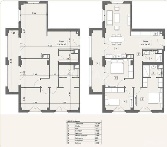 Sea Breeze Arabian Ranches yaşayış kompleksi, mənzilin planı - 4-otaqlı, 124.64 m²
