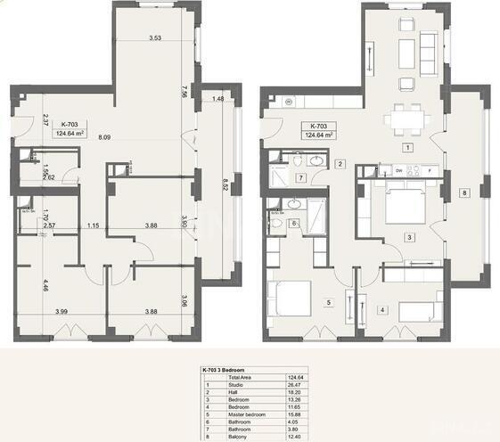 Sea Breeze Arabian Ranches yaşayış kompleksi, mənzilin planı - 4-otaqlı, 124.64 m²