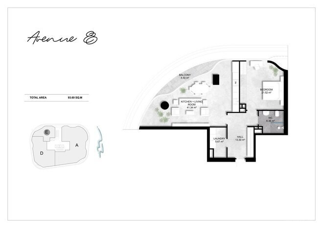 Avenue 8 yaşayış kompleksi, mənzilin planı - 2-otaqlı, 93.69 m²