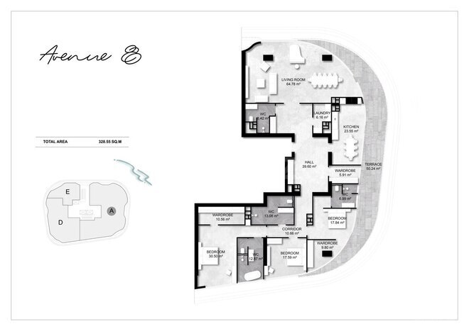 Avenue 8 yaşayış kompleksi, mənzilin planı - 4-otaqlı, 328.55 m²