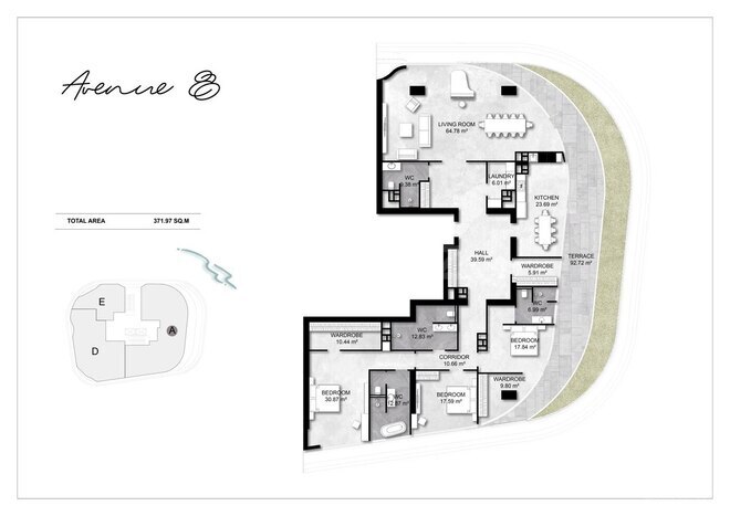 Avenue 8 yaşayış kompleksi, mənzilin planı - 4-otaqlı, 371.97 m²
