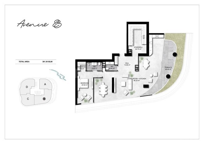 Avenue 8 yaşayış kompleksi, mənzilin planı - 5-otaqlı, 361.39 m²