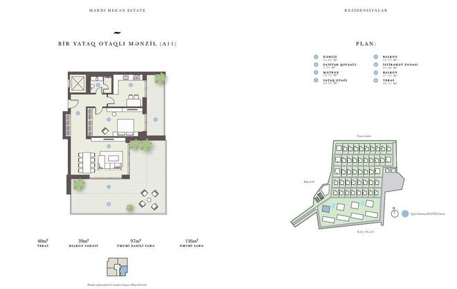 Mardi Mekan Estate yaşayış kompleksi, mənzilin planı - 1-otaqlı, 136 m²