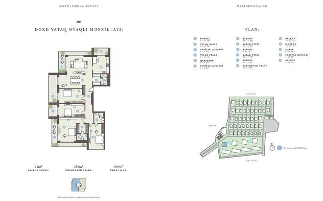 Mardi Mekan Estate yaşayış kompleksi, mənzilin planı - 4-otaqlı, 322 m²