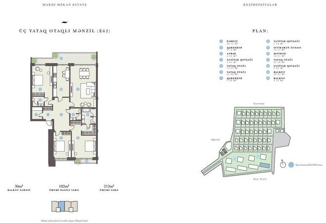 Mardi Mekan Estate yaşayış kompleksi, mənzilin planı - 3-otaqlı, 213 m²