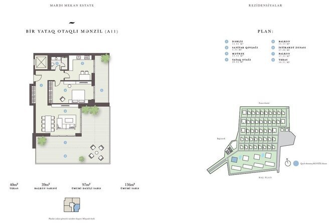 Mardi Mekan Estate yaşayış kompleksi, mənzilin planı - 1-otaqlı, 136 m²
