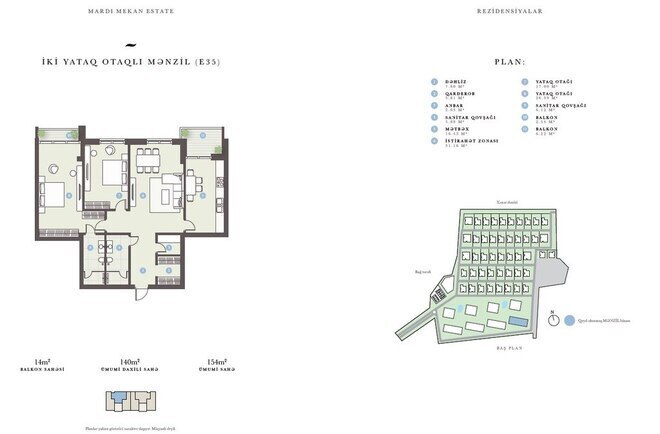 Mardi Mekan Estate yaşayış kompleksi, mənzilin planı - 2-otaqlı, 154 m²