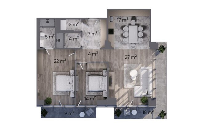 Sea Breeze Lighthouse 2 yaşayış kompleksi, mənzilin planı - 3-otaqlı, 140.5 m²