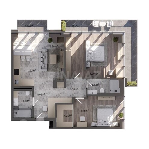 Sea Breeze Lighthouse 2 yaşayış kompleksi, mənzilin planı - 3-otaqlı, 138.4 m²
