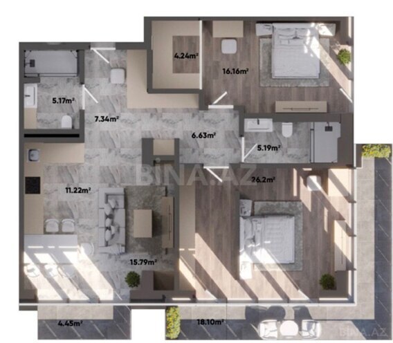 Sea Breeze Lighthouse 2 yaşayış kompleksi, mənzilin planı - 3-otaqlı, 138.4 m²