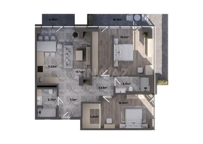 Sea Breeze Lighthouse 2 yaşayış kompleksi, mənzilin planı - 3-otaqlı, 138.4 m²