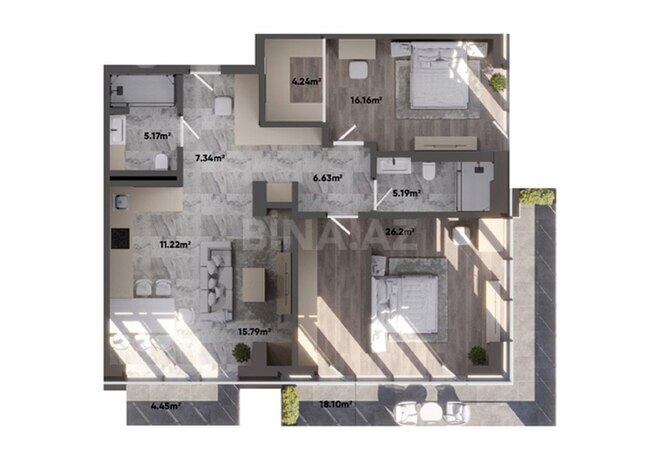 Sea Breeze Lighthouse 2 yaşayış kompleksi, mənzilin planı - 3-otaqlı, 138.4 m²