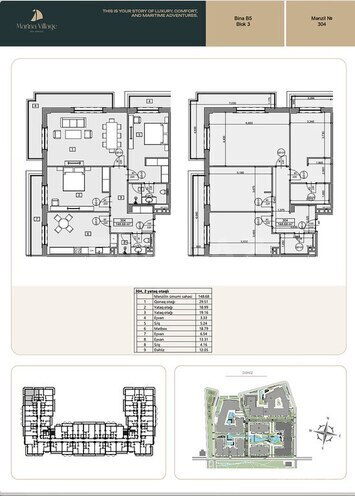 Sea Breeze Marina Village yaşayış kompleksi, mənzilin planı - 3-otaqlı, 147.46 m²