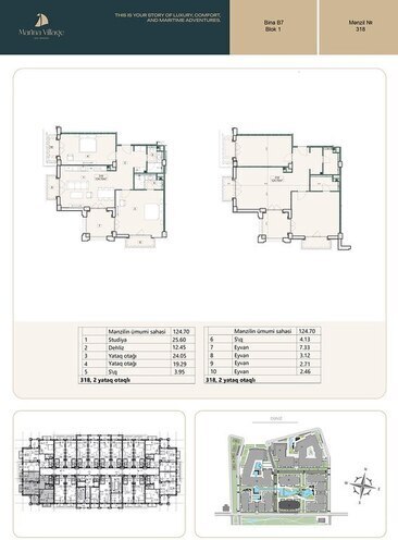 Sea Breeze Marina Village yaşayış kompleksi, mənzilin planı - 3-otaqlı, 124.7 m²