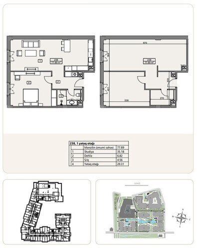 Sea Breeze Marina Village yaşayış kompleksi, mənzilin planı - 2-otaqlı, 77.89 m²