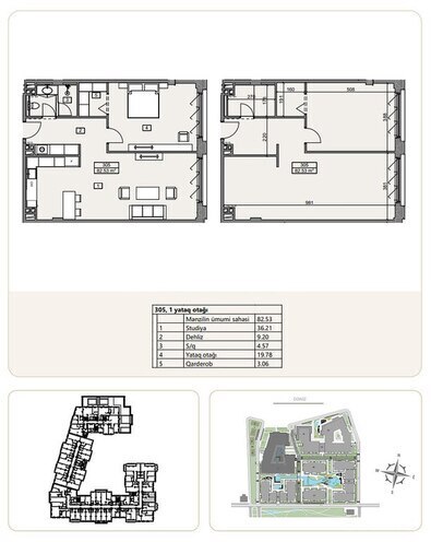 Sea Breeze Marina Village yaşayış kompleksi, mənzilin planı - 2-otaqlı, 82.53 m²