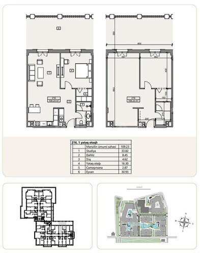 Sea Breeze Marina Village yaşayış kompleksi, mənzilin planı - 2-otaqlı, 109.23 m²