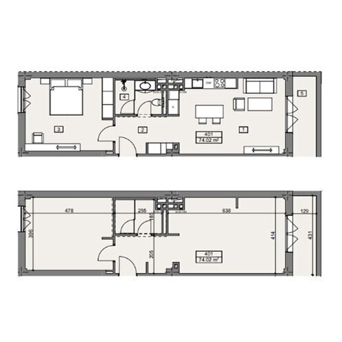 Sea Breeze Marina Village yaşayış kompleksi, mənzilin planı - 2-otaqlı, 74.02 m²