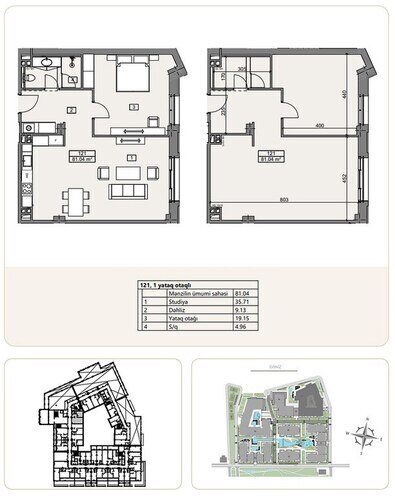 Sea Breeze Marina Village yaşayış kompleksi, mənzilin planı - 2-otaqlı, 81.04 m²
