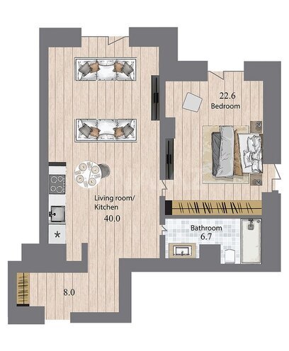 Sea Breeze Palazzo Del Mare yaşayış kompleksi, mənzilin planı - 2-otaqlı, 92.6 m²