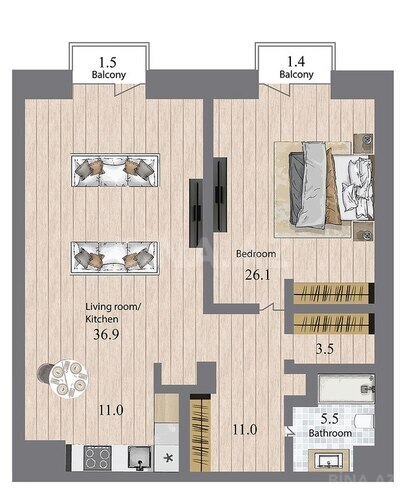 Sea Breeze Palazzo Del Mare yaşayış kompleksi, mənzilin planı - 2-otaqlı, 112 m²