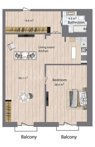 Sea Breeze Palazzo Del Mare yaşayış kompleksi, mənzilin planı - 2-otaqlı, 141.4 m²