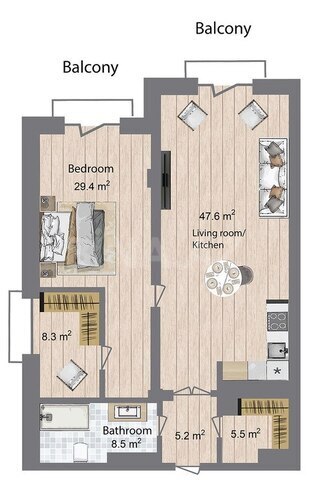 Sea Breeze Palazzo Del Mare yaşayış kompleksi, mənzilin planı - 2-otaqlı, 125.1 m²