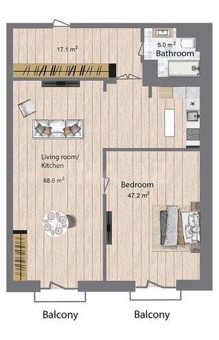Sea Breeze Palazzo Del Mare yaşayış kompleksi, mənzilin planı - 2-otaqlı, 141.6 m²