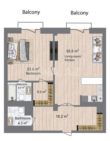 Sea Breeze Palazzo Del Mare yaşayış kompleksi, mənzilin planı - 2-otaqlı, 106.8 m²