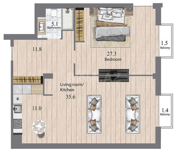 Sea Breeze Palazzo Del Mare yaşayış kompleksi, mənzilin planı - 2-otaqlı, 106.6 m²