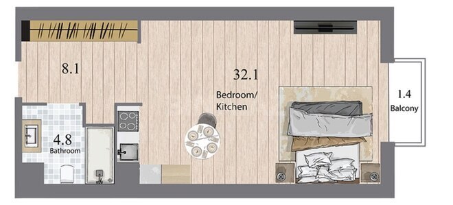 Sea Breeze Palazzo Del Mare yaşayış kompleksi, mənzilin planı - 1-otaqlı, 54.9 m²
