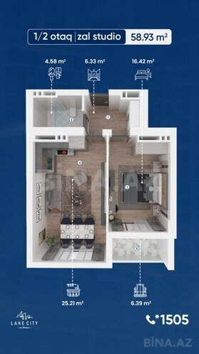 Satılır 1 otaqlı yeni tikili 58.9 m², Koroğlu m., photo 8 from 9