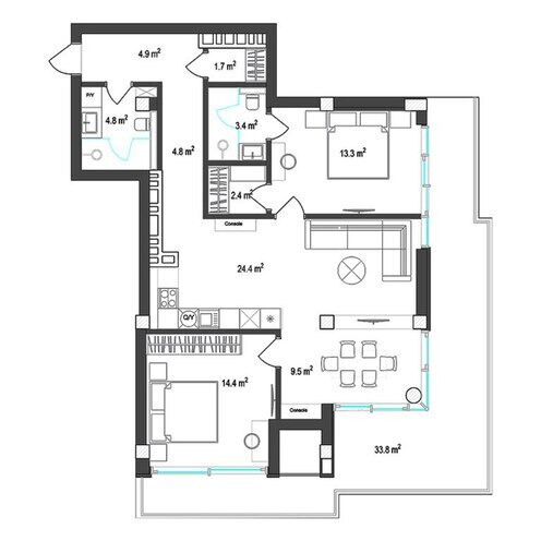 Sea Breeze Polo Residences yaşayış kompleksi, mənzilin planı - 3-otaqlı, 133.4 m²
