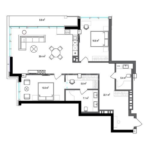 Sea Breeze Polo Residences yaşayış kompleksi, mənzilin planı - 3-otaqlı, 137.9 m²