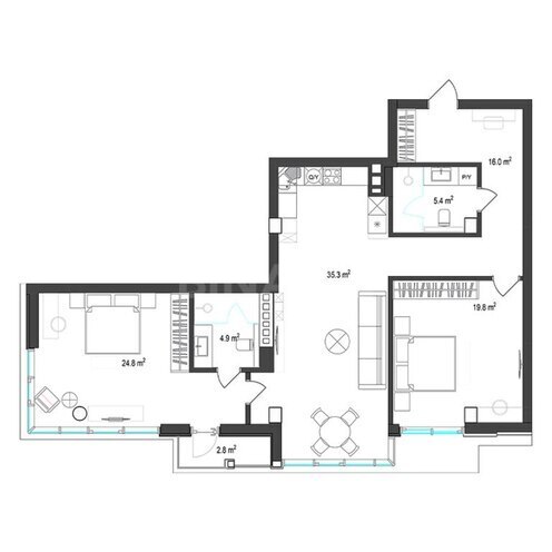Sea Breeze Polo Residences yaşayış kompleksi, mənzilin planı - 3-otaqlı, 127 m²