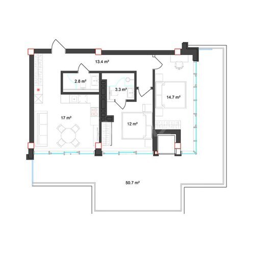 Sea Breeze Polo Residences yaşayış kompleksi, mənzilin planı - 3-otaqlı, 127 m²