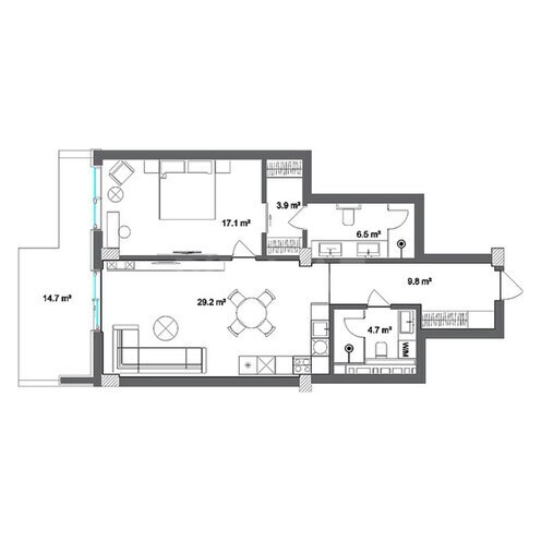 Sea Breeze Polo Residences yaşayış kompleksi, mənzilin planı - 3-otaqlı, 98.2 m²