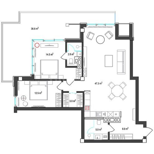 Sea Breeze Polo Residences yaşayış kompleksi, mənzilin planı - 3-otaqlı, 144.1 m²