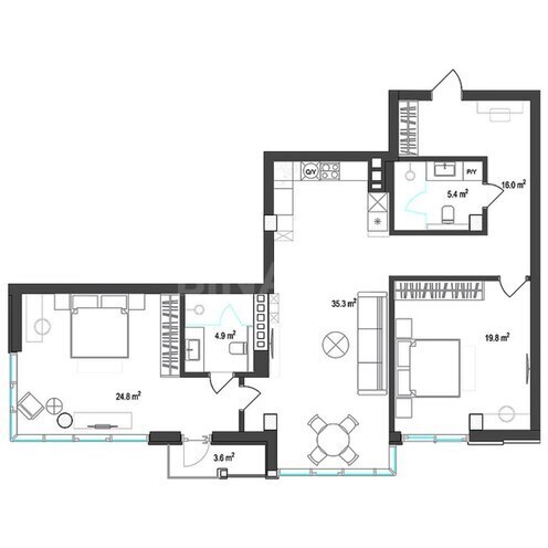 Sea Breeze Polo Residences yaşayış kompleksi, mənzilin planı - 3-otaqlı, 127.6 m²
