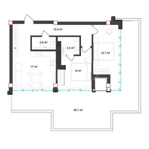 Sea Breeze Polo Residences yaşayış kompleksi, mənzilin planı - 3-otaqlı, 127.9 m²