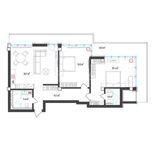 Sea Breeze Polo Residences yaşayış kompleksi, mənzilin planı - 3-otaqlı, 146.2 m²