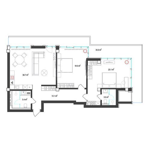 Sea Breeze Polo Residences yaşayış kompleksi, mənzilin planı - 3-otaqlı, 146.2 m²