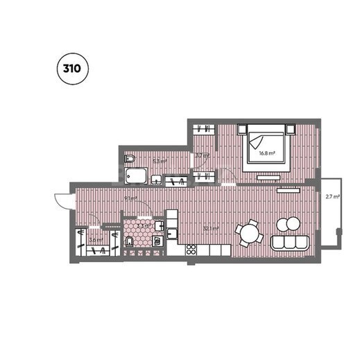 Sea Breeze Polo Residences yaşayış kompleksi, mənzilin planı - 2-otaqlı, 95.5 m²