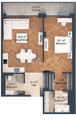 Sea Breeze Park Residences  yaşayış kompleksi, mənzilin planı - 2-otaqlı, 101.9 m²