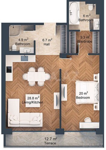 Sea Breeze Park Residences  yaşayış kompleksi, mənzilin planı - 2-otaqlı, 96.8 m²