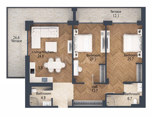 Sea Breeze Park Residences  yaşayış kompleksi, mənzilin planı - 3-otaqlı, 159.6 m²