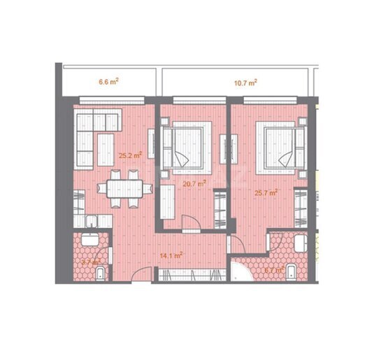 Sea Breeze Park Residences  yaşayış kompleksi, mənzilin planı - 3-otaqlı, 135.5 m²