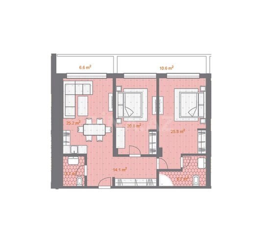 Sea Breeze Park Residences  yaşayış kompleksi, mənzilin planı - 3-otaqlı, 136 m²