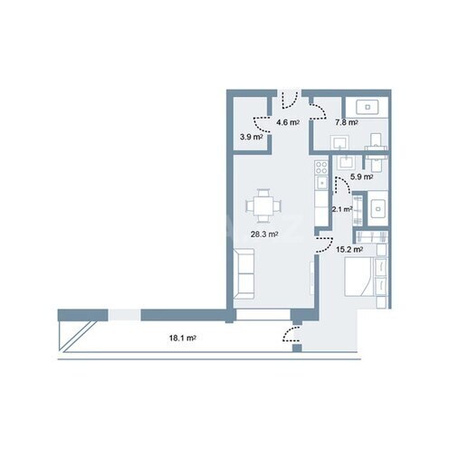 Sea Breeze Prime Residence yaşayış kompleksi, mənzilin planı - 2-otaqlı, 101.5 m²