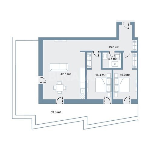Sea Breeze Prime Residence yaşayış kompleksi, mənzilin planı - 3-otaqlı, 158 m²